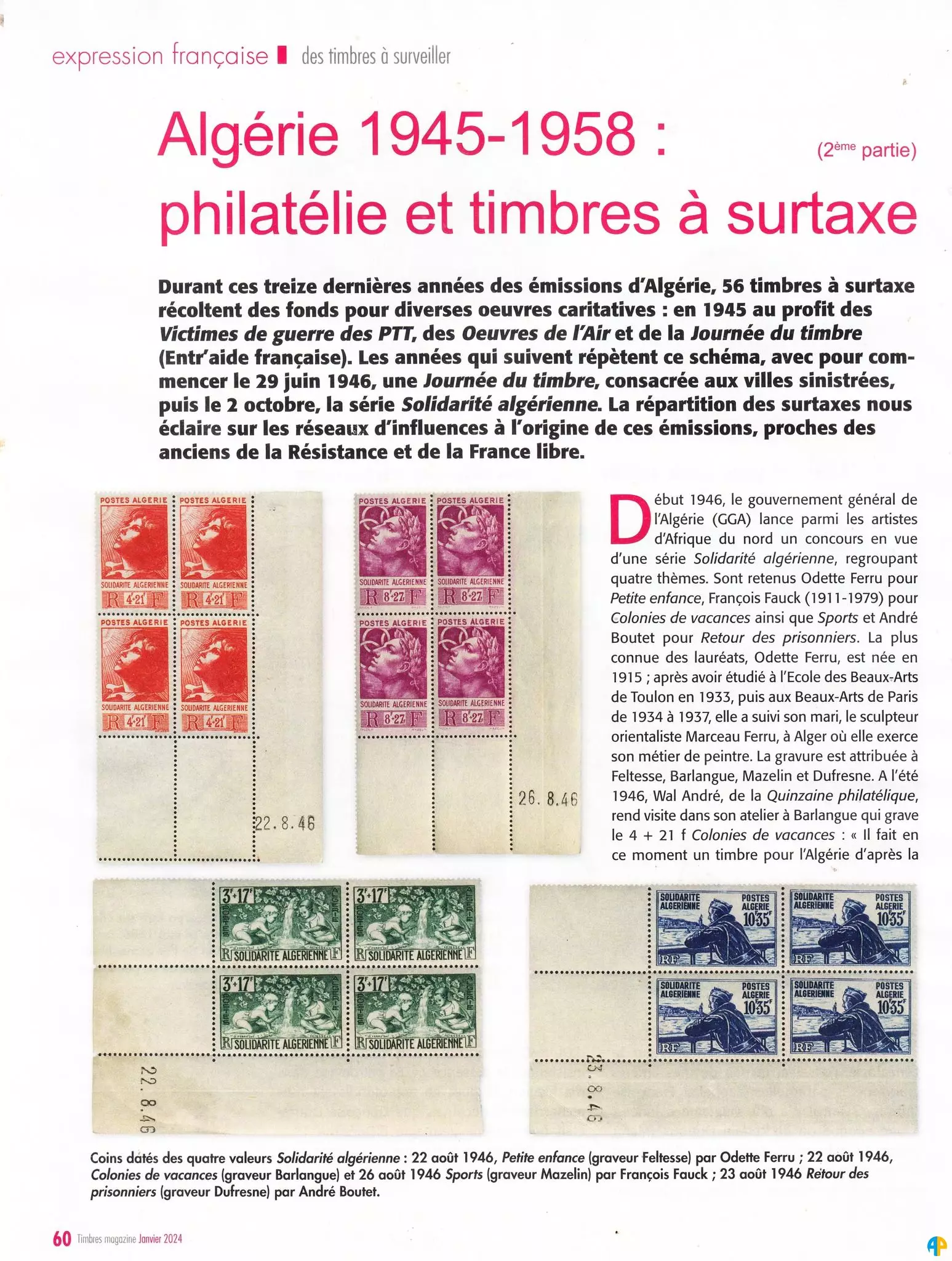 Algérie 1945-1858 : Philatélie et timbres à surtaxe (2ème partie)