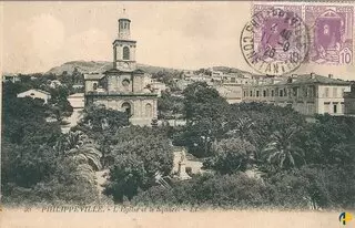 Carte Postale Philippeville (Skikda) - L'église et le square