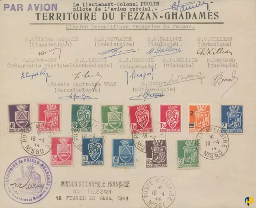 Aérophilatélie - Mission Scientifique française du fezzan du 18 février au 23 avril 1944