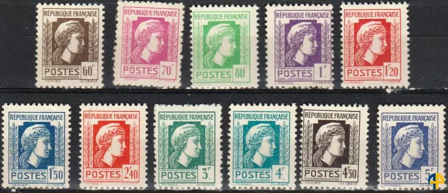 Timbres-poste de France n° 634/9 et n° 641/4 du 15 Novembre 1944