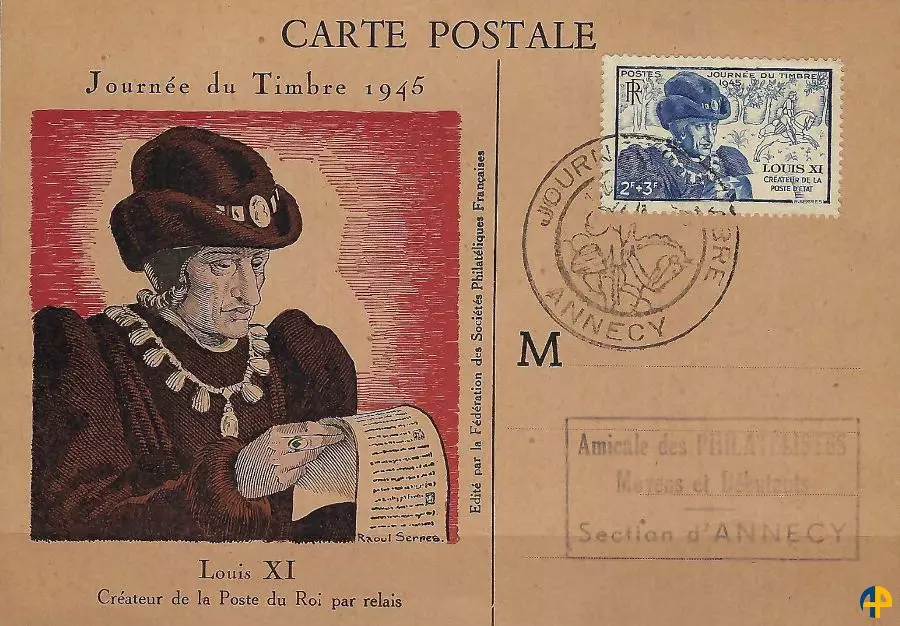 Carte Postale Journée du Timbre de 1946 du Timbre Poste de France n° 743