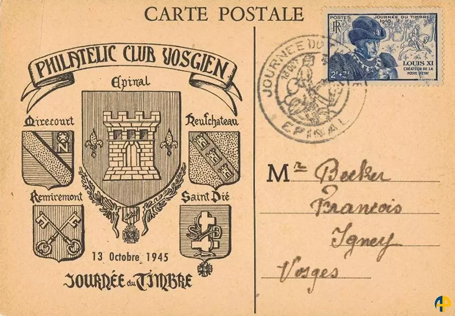 Carte Postale Journée du Timbre de 1946 du Timbre Poste de France n° 743