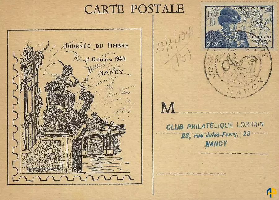 Carte Postale Journée du Timbre de 1946 du Timbre Poste de France n° 743