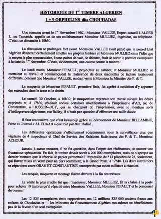 Document relatif au premier timbre algérien après l'indépendance le 363A (1+9)