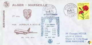 Aérophilatélie - Premier Vol Alger Marseille France par AIRBUS A 300 B	