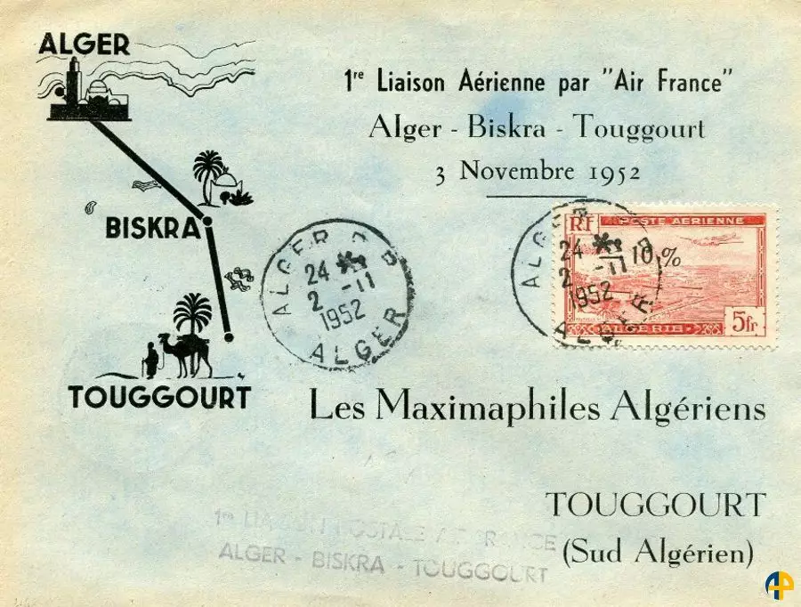 Aérophilatélie - 1ère Liaison aérienne Alger - Biskra - Touggourt du 03/11/1952