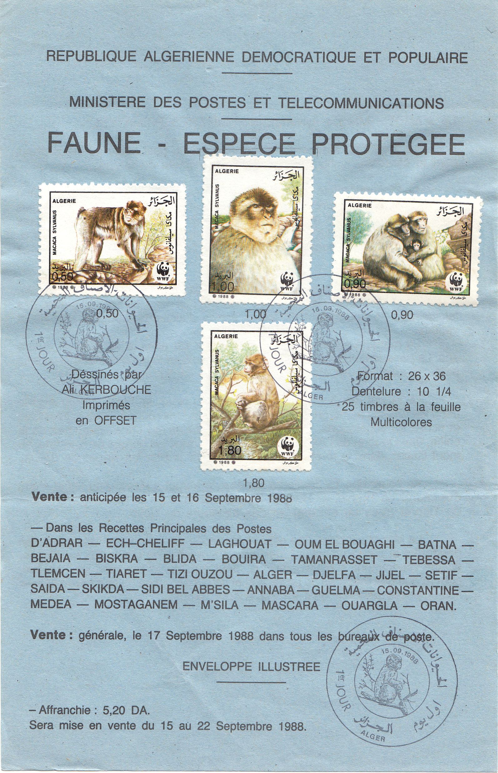 1988 Emission n° 07 - Document Officiel Faune protégée (WWF) - Le magot (Macaca sylvanus)